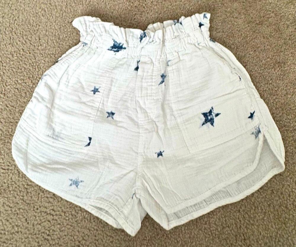 Splendid Womens Small White Blue Star Print Cotton Paperbag Shorts Pockets